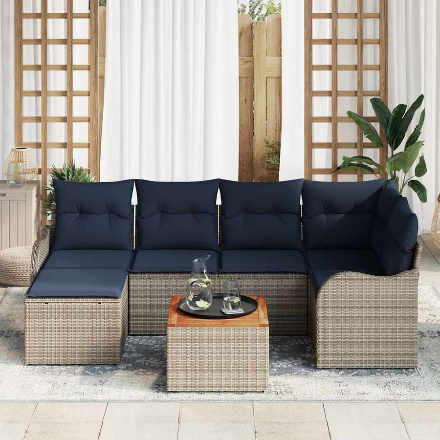 Tuinbankenset 7 st Grijs poly rattan