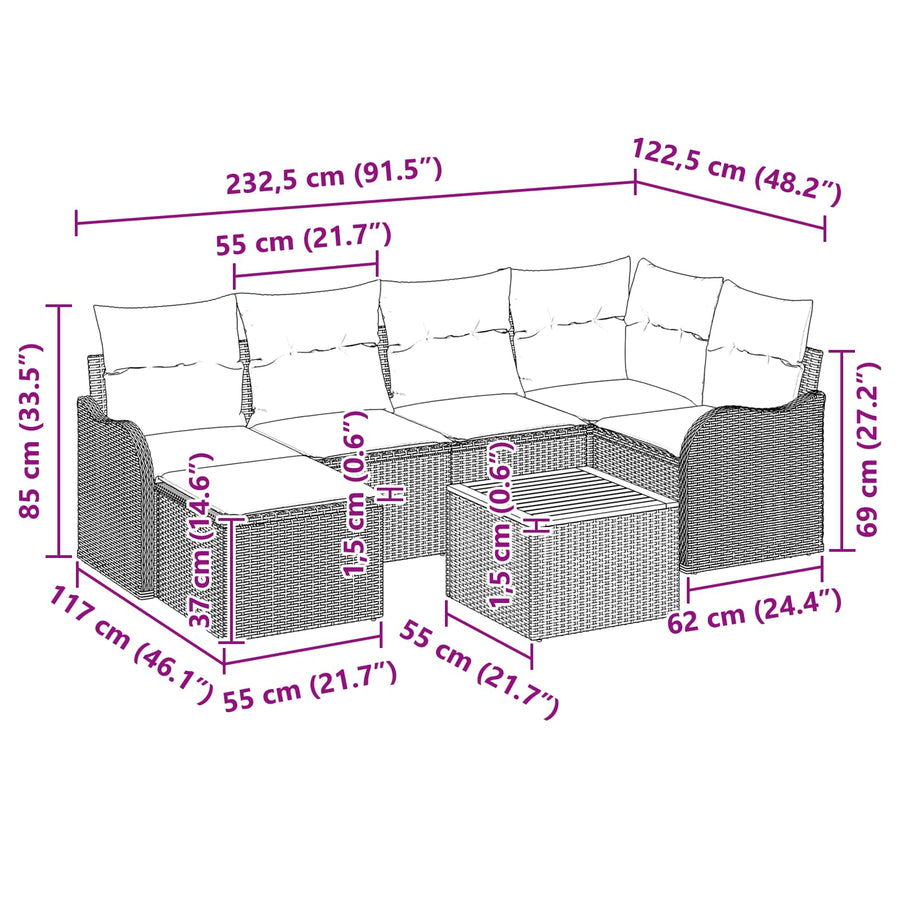 Tuinbankenset 7 st Grijs poly rattan