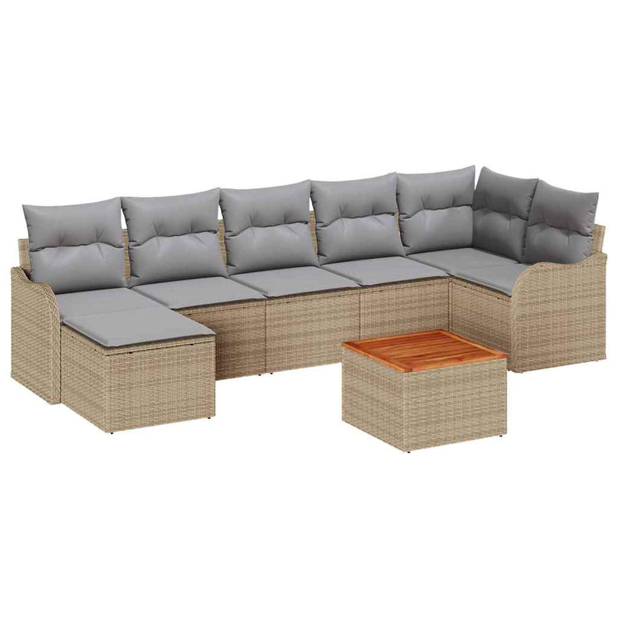 Tuinbankenset met kussen 8 pcs Beige poly rattan