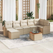 Tuinbankenset poly rattan acaciahout beige 8-delig