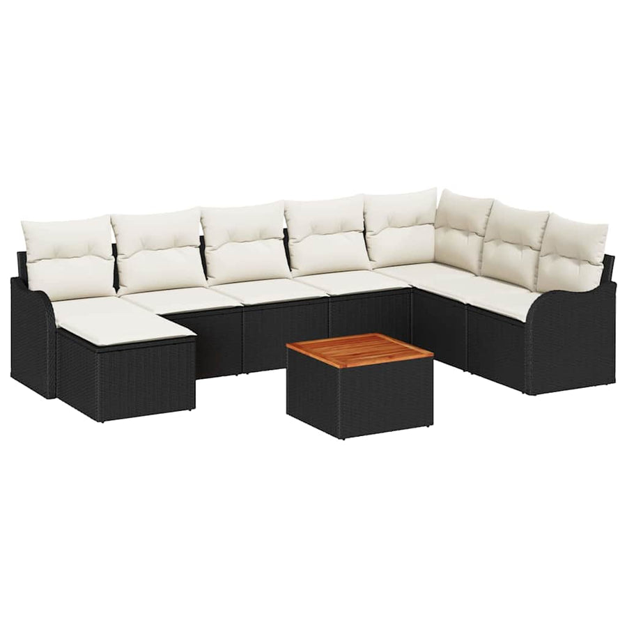 Tuinbankenset met kussen 9 pcs Zwart poly rattan