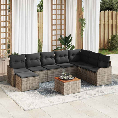 Tuinbankenset met kussen 9 pcs Grijs poly rattan