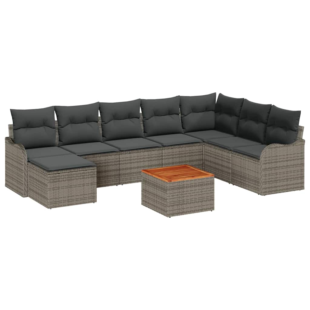 Tuinbankenset met kussen 9 pcs Grijs poly rattan