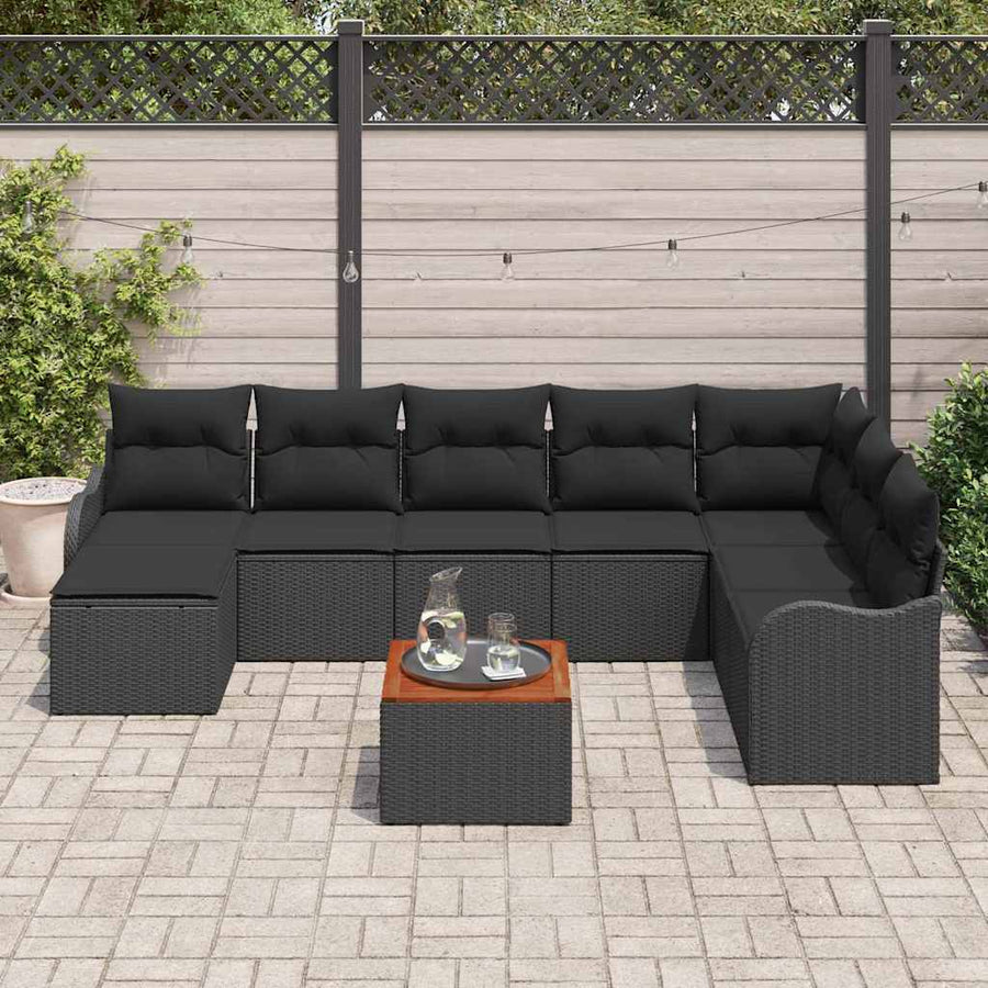 Tuinbankenset met kussen 9 pcs Zwart poly rattan