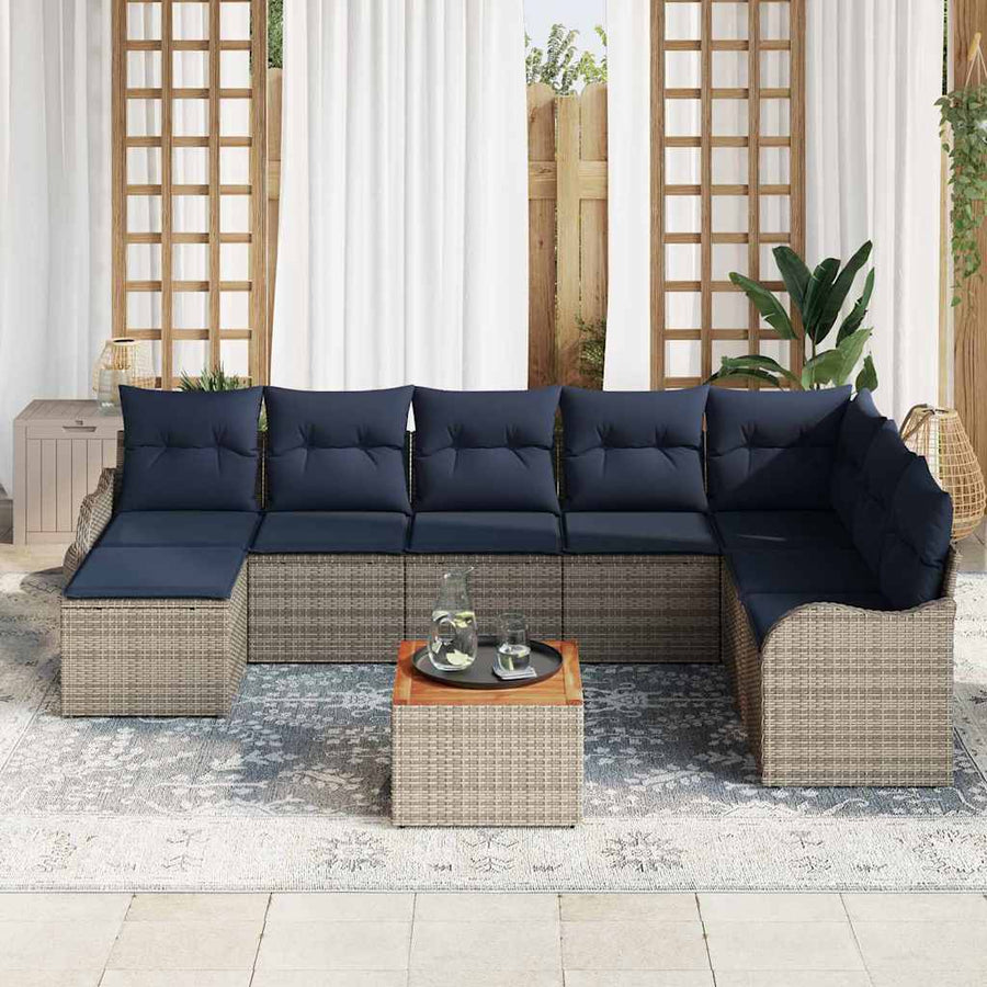 Tuinbankenset 9 st Grijs poly rattan