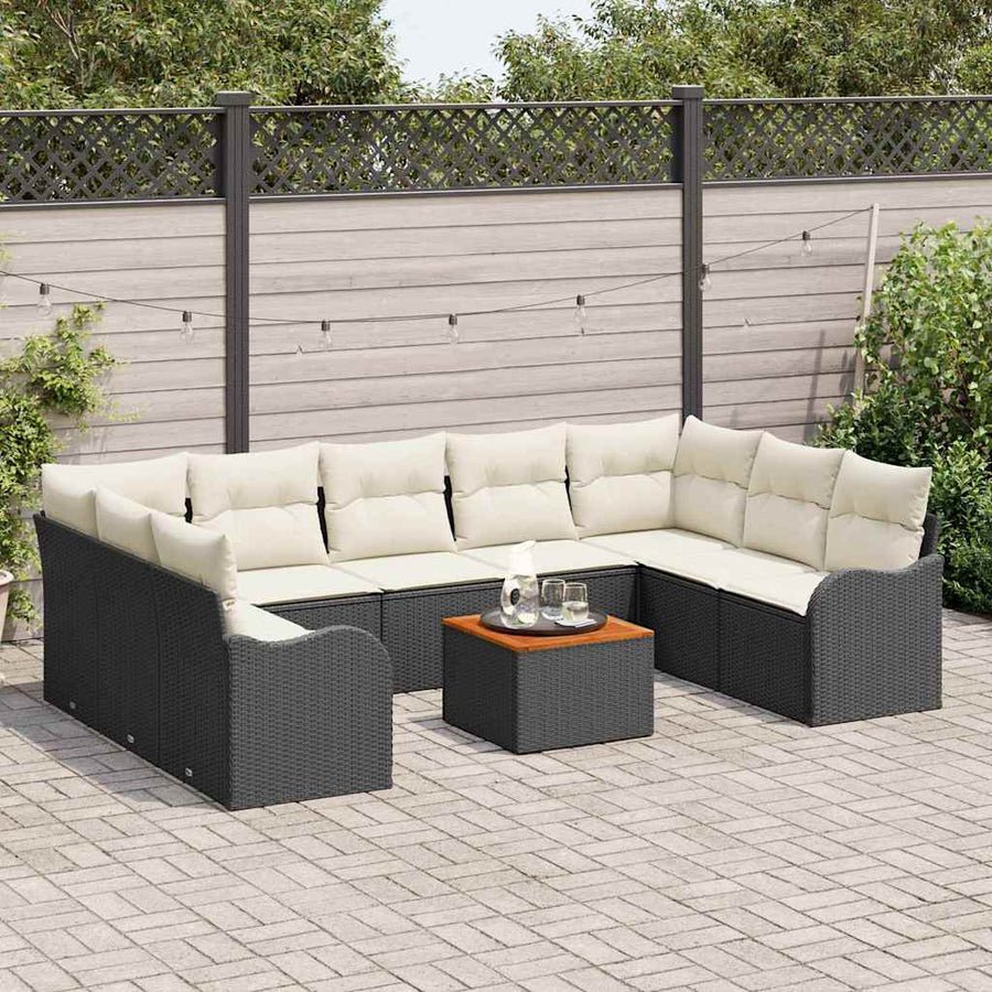 Tuinbankenset met kussen 10 pcs Zwart poly rattan