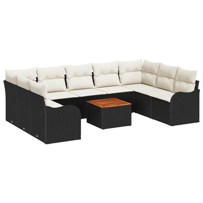 Tuinbankenset met kussen 10 pcs Zwart poly rattan