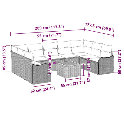 Tuinbankenset met kussen 10 pcs Zwart poly rattan