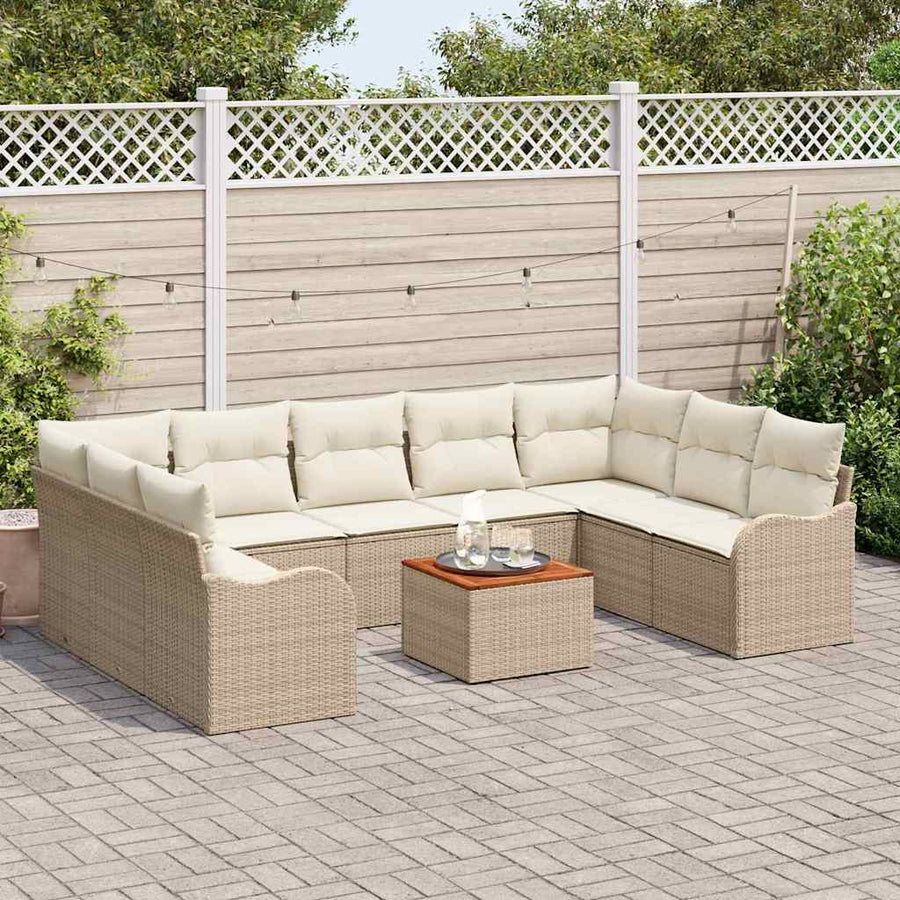 Tuinbankenset met kussen 10 pcs Beige poly rattan