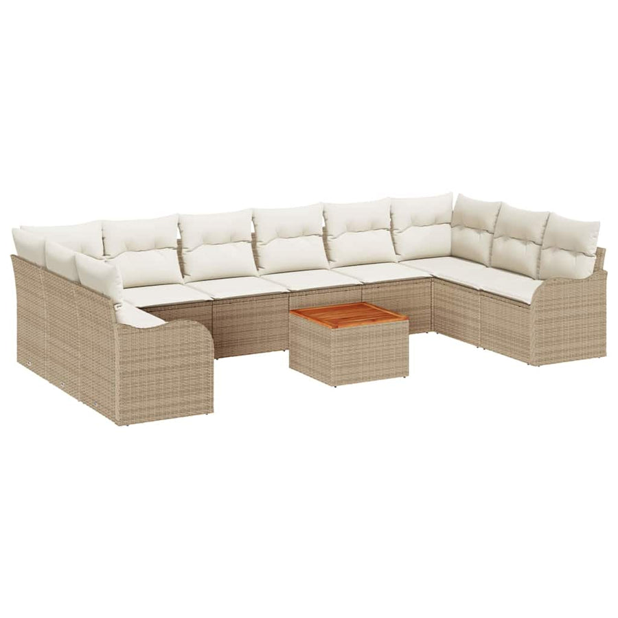 Tuinbankenset met kussen 10 pcs Beige poly rattan