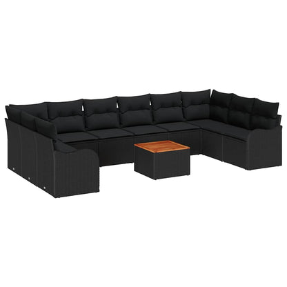 Tuinbankenset met kussen 10 pcs Zwart poly rattan