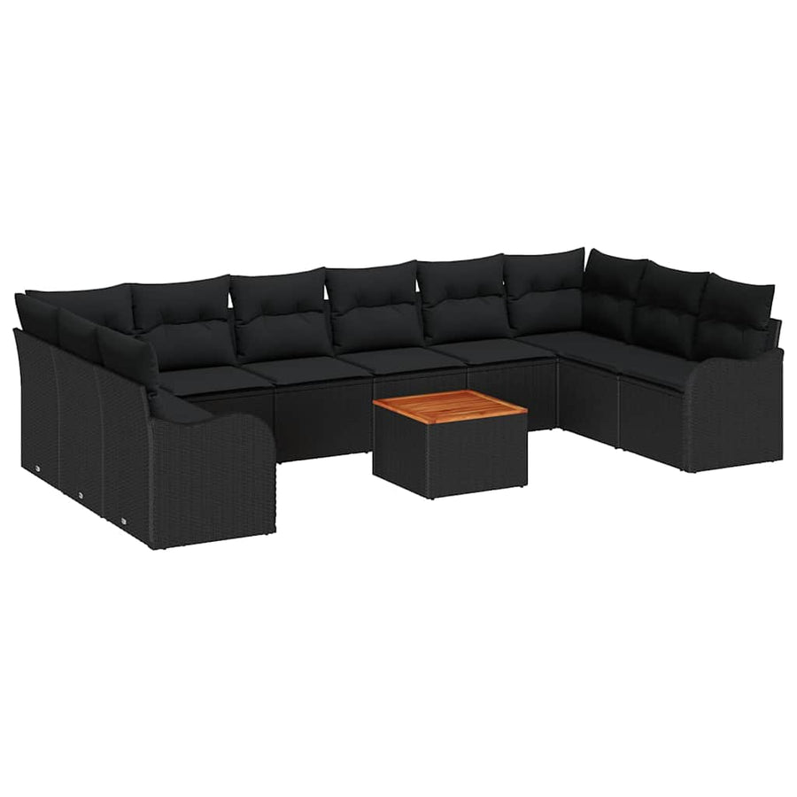 Tuinbankenset met kussen 10 pcs Zwart poly rattan