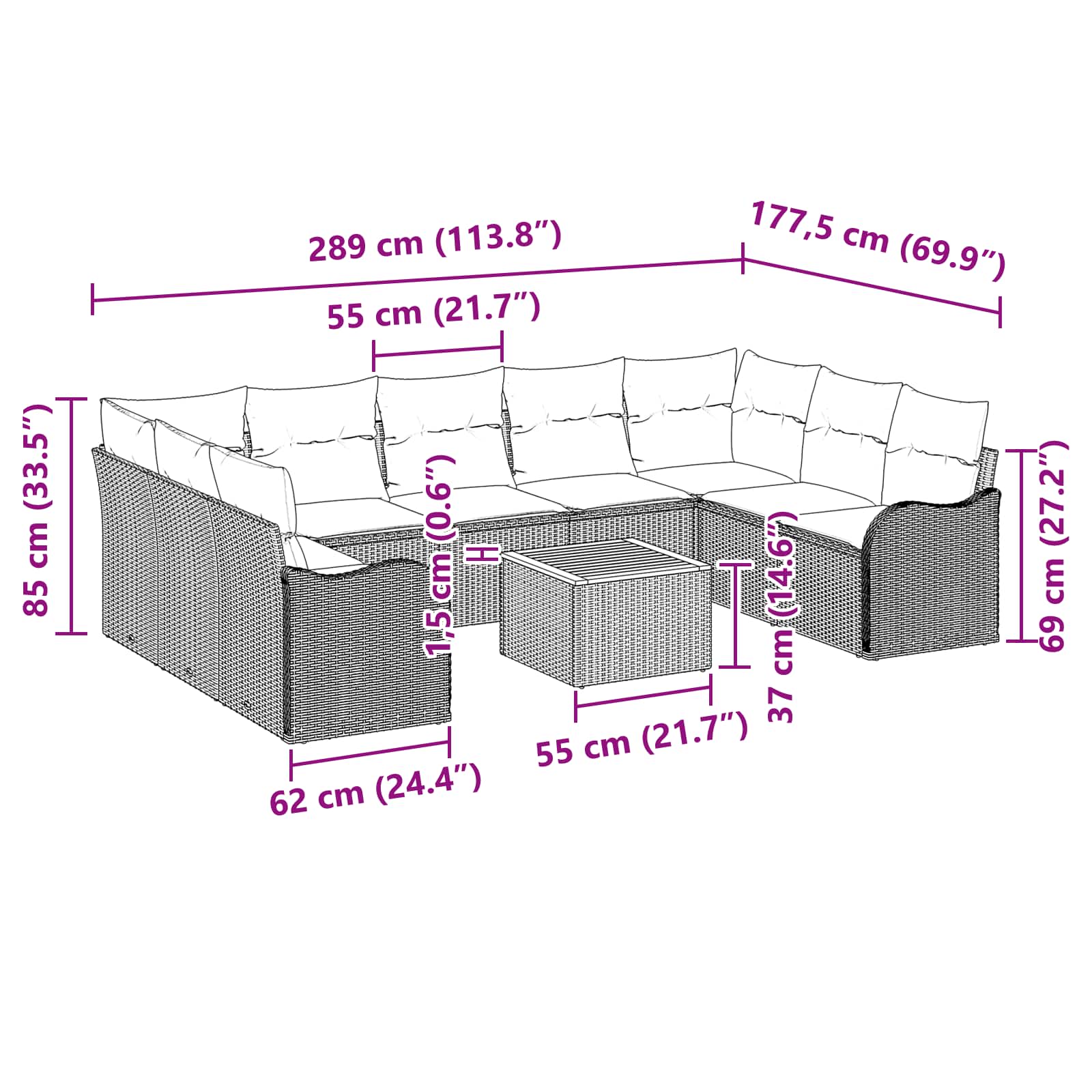 Tuinbankenset 10 st Grijs poly rattan