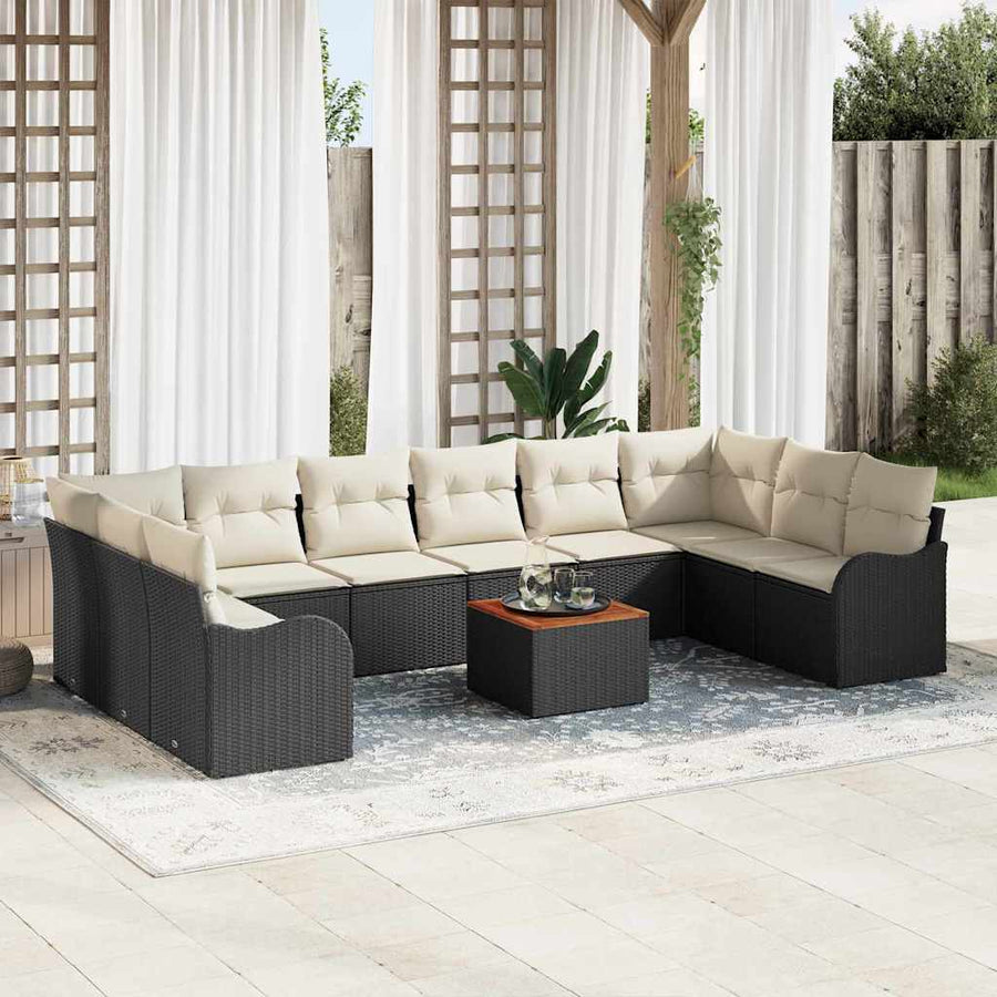 Tuinbankenset met kussen 11 pcs Zwart poly rattan