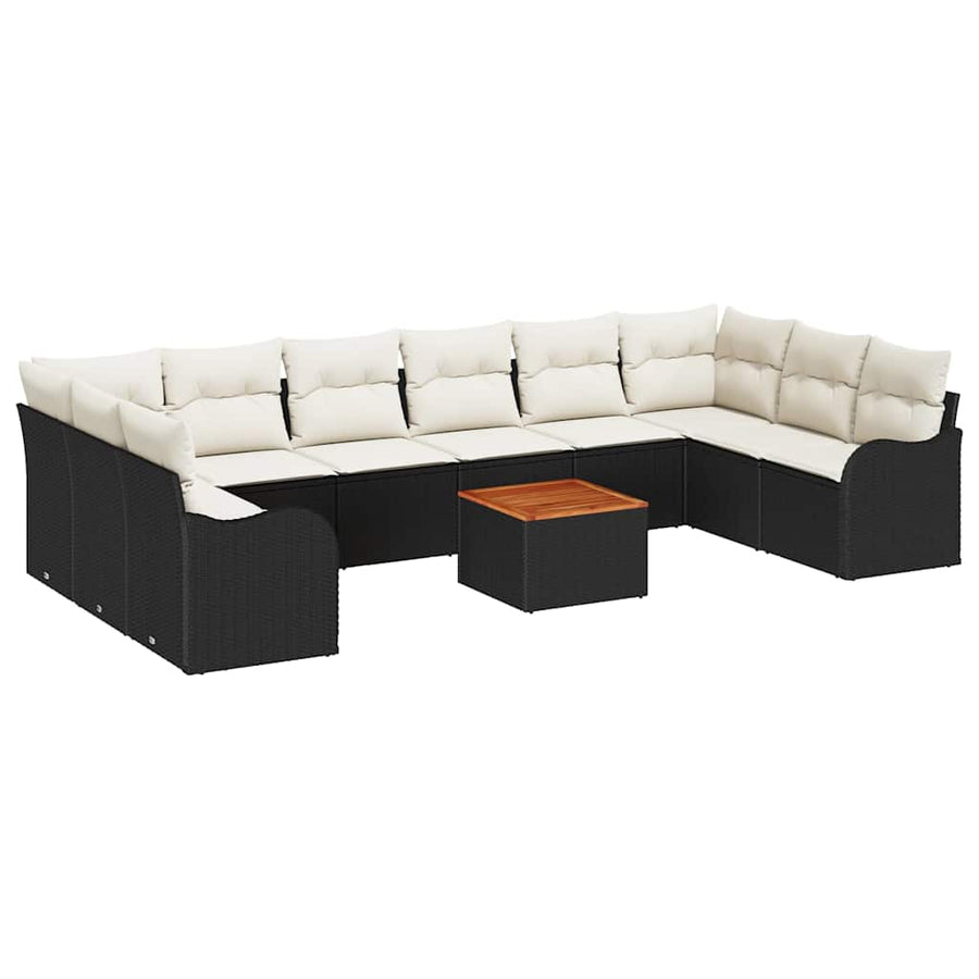 Tuinbankenset met kussen 11 pcs Zwart poly rattan