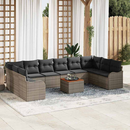 Tuinbankenset met kussen 11 pcs Grijs poly rattan