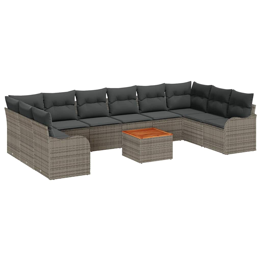 Tuinbankenset met kussen 11 pcs Grijs poly rattan
