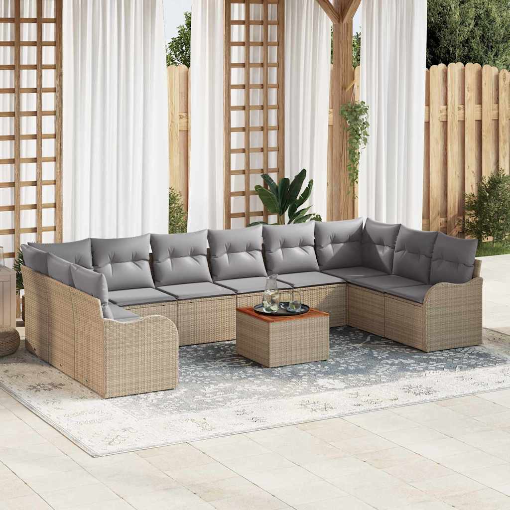 Tuinbankenset met kussen 11 pcs Beige poly rattan