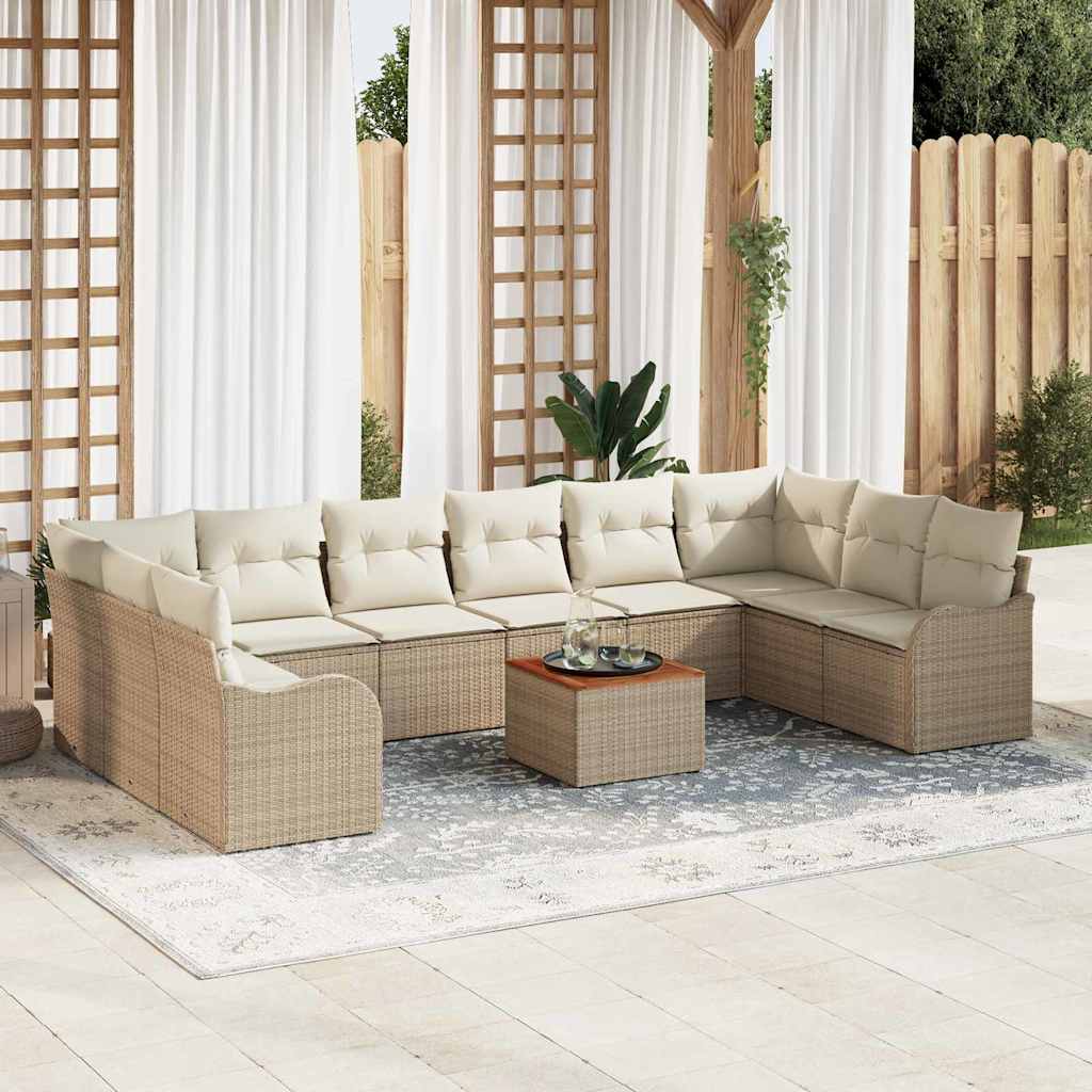 Tuinbankenset met kussen 11 pcs Beige poly rattan