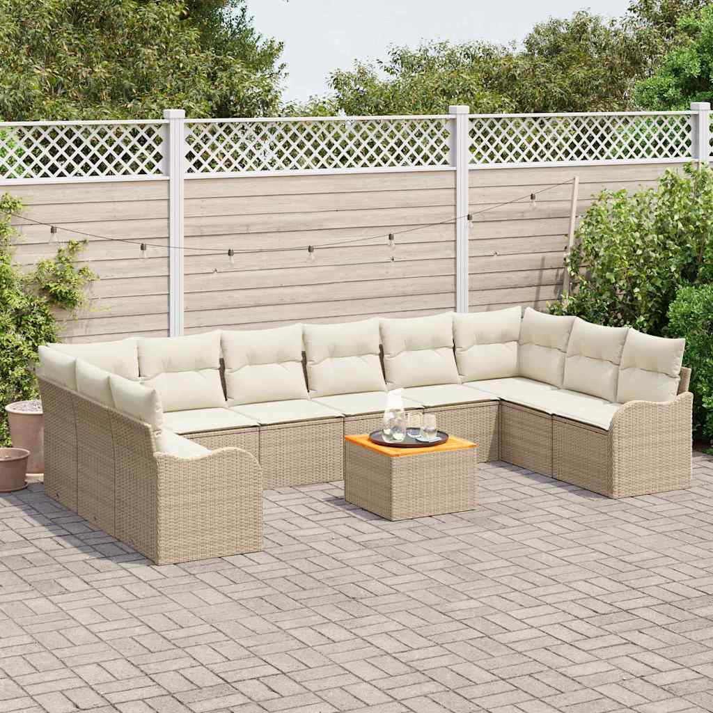 Tuinbankenset met kussen 11 pcs Beige poly rattan