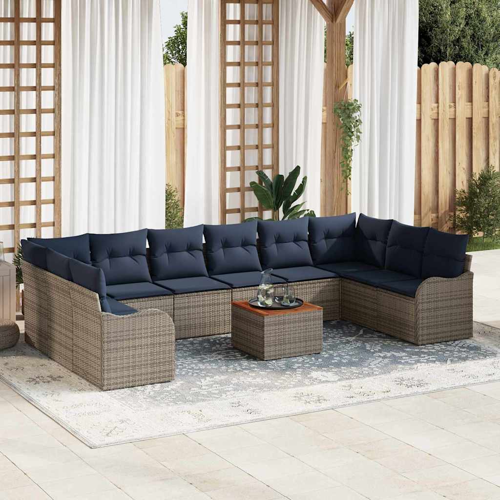 Tuinbankenset 11 st Grijs poly rattan