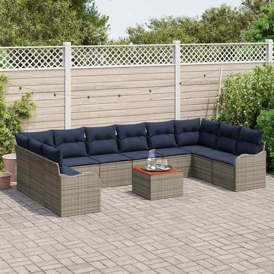 Tuinbankenset 11 st Grijs poly rattan