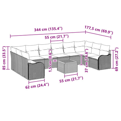Tuinbankenset 11 st Grijs poly rattan