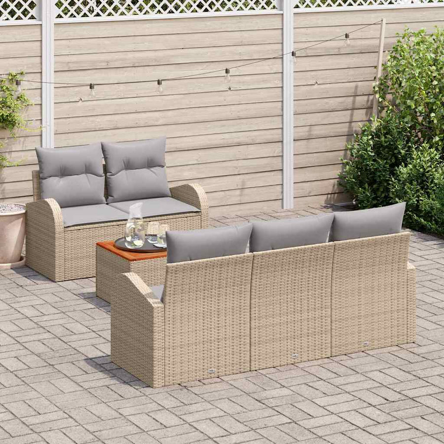 Tuinbankenset met kussen 6 pcs Beige poly rattan