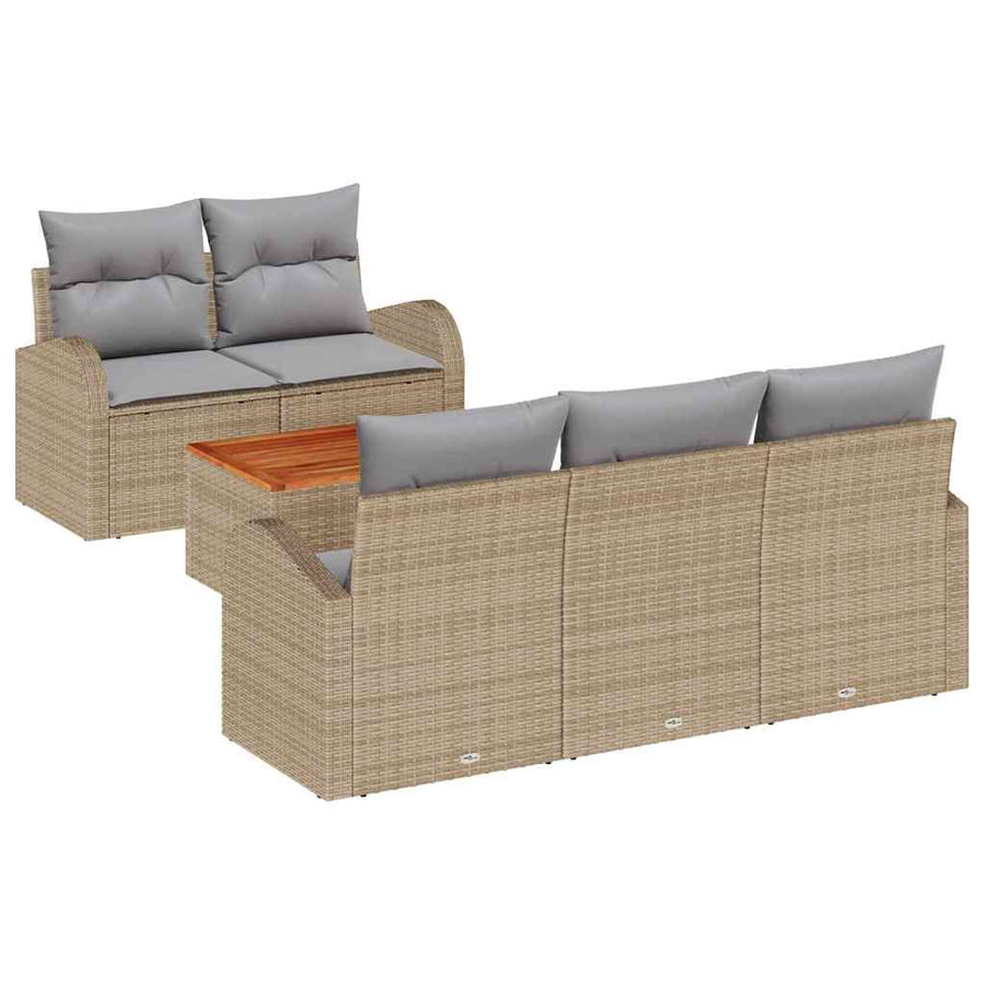Tuinbankenset met kussen 6 pcs Beige poly rattan
