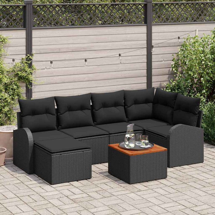 Tuinbankenset met kussen 7 pcs Zwart poly rattan