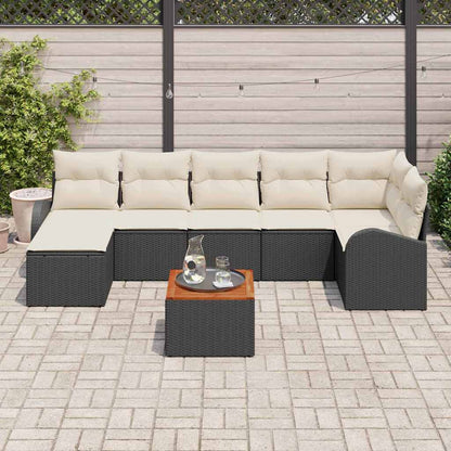 Tuinbankenset met kussen 8 pcs Zwart poly rattan