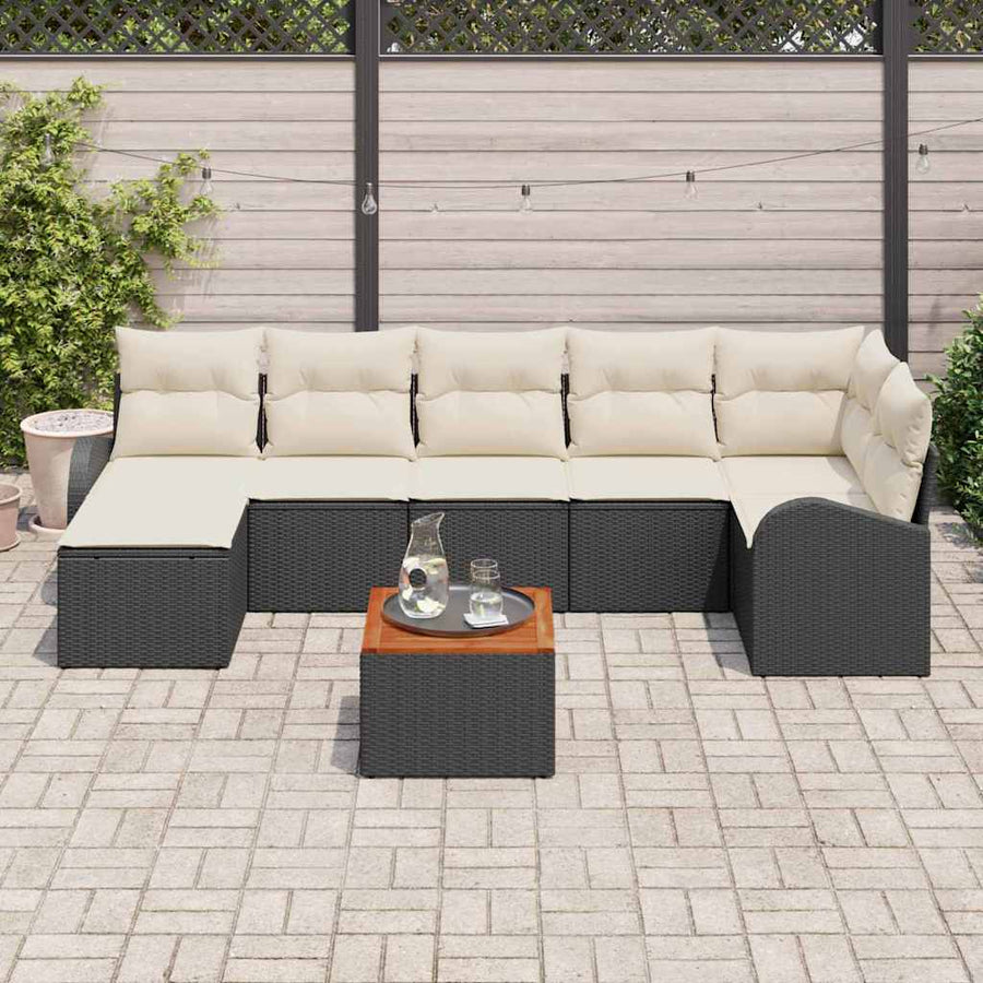Tuinbankenset met kussen 8 pcs Zwart poly rattan