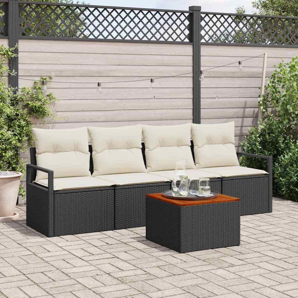 Tuinbankenset met kussen 5 pcs Zwart poly rattan
