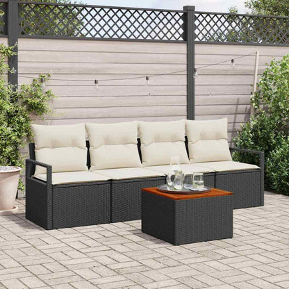Tuinbankenset met kussen 5 pcs Zwart poly rattan