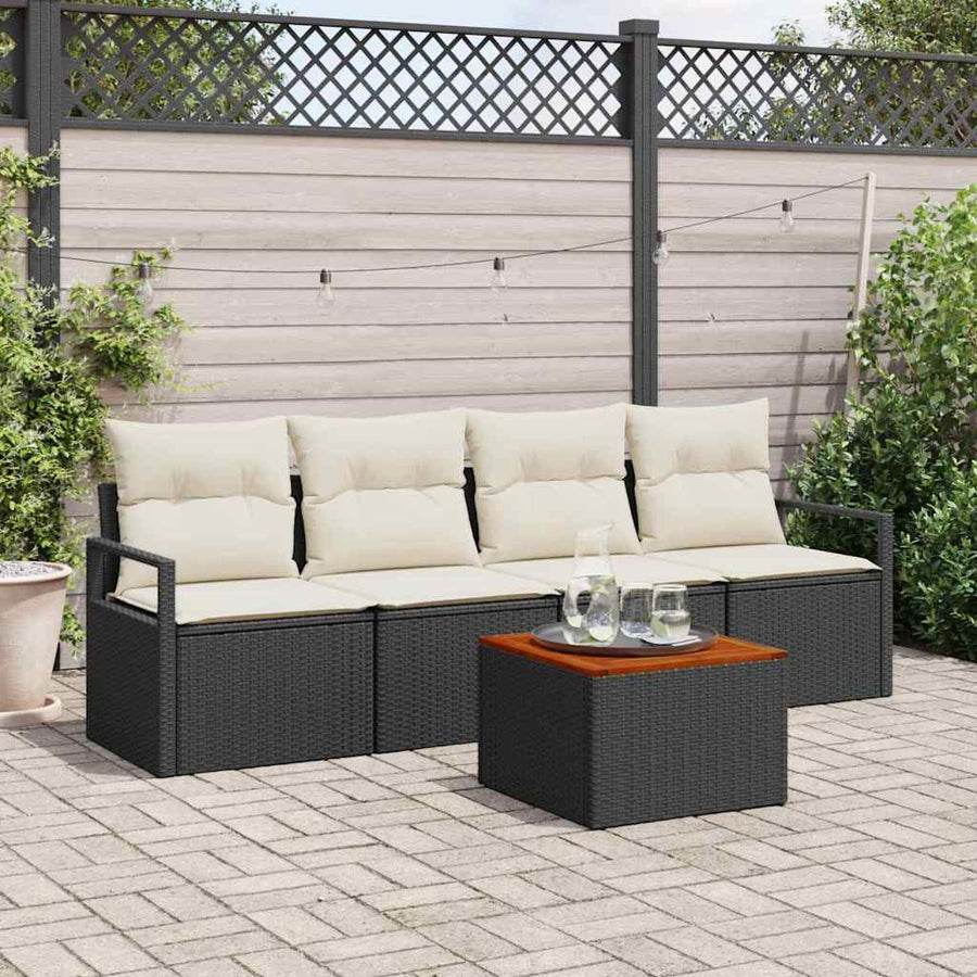 Tuinbankenset met kussen 5 pcs Zwart poly rattan