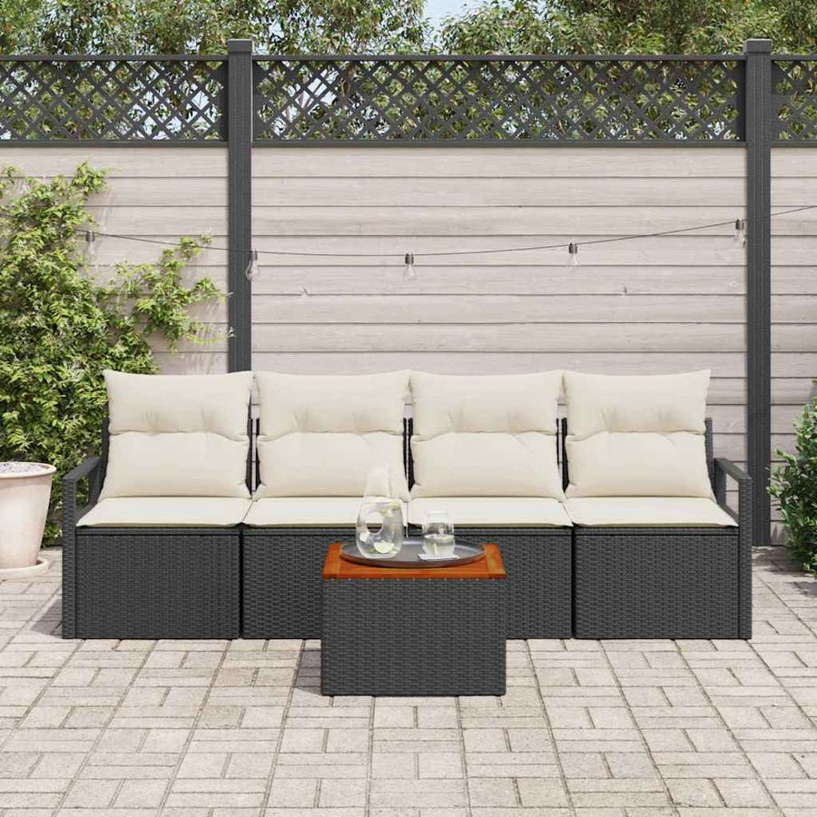 Tuinbankenset met kussen 5 pcs Zwart poly rattan