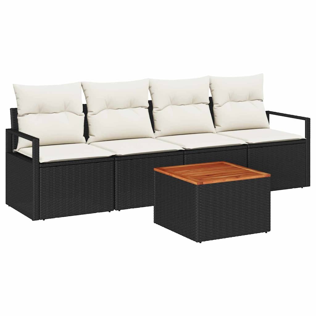 Tuinbankenset met kussen 5 pcs Zwart poly rattan
