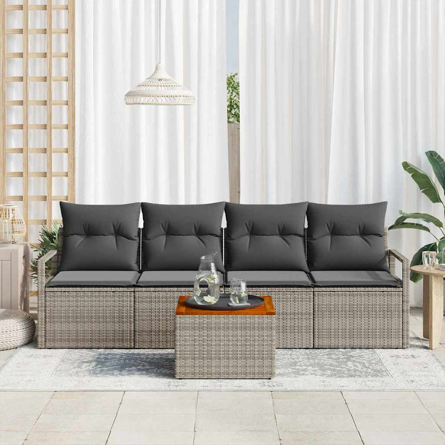 Tuinbankenset met kussen 5 pcs Grijs poly rattan