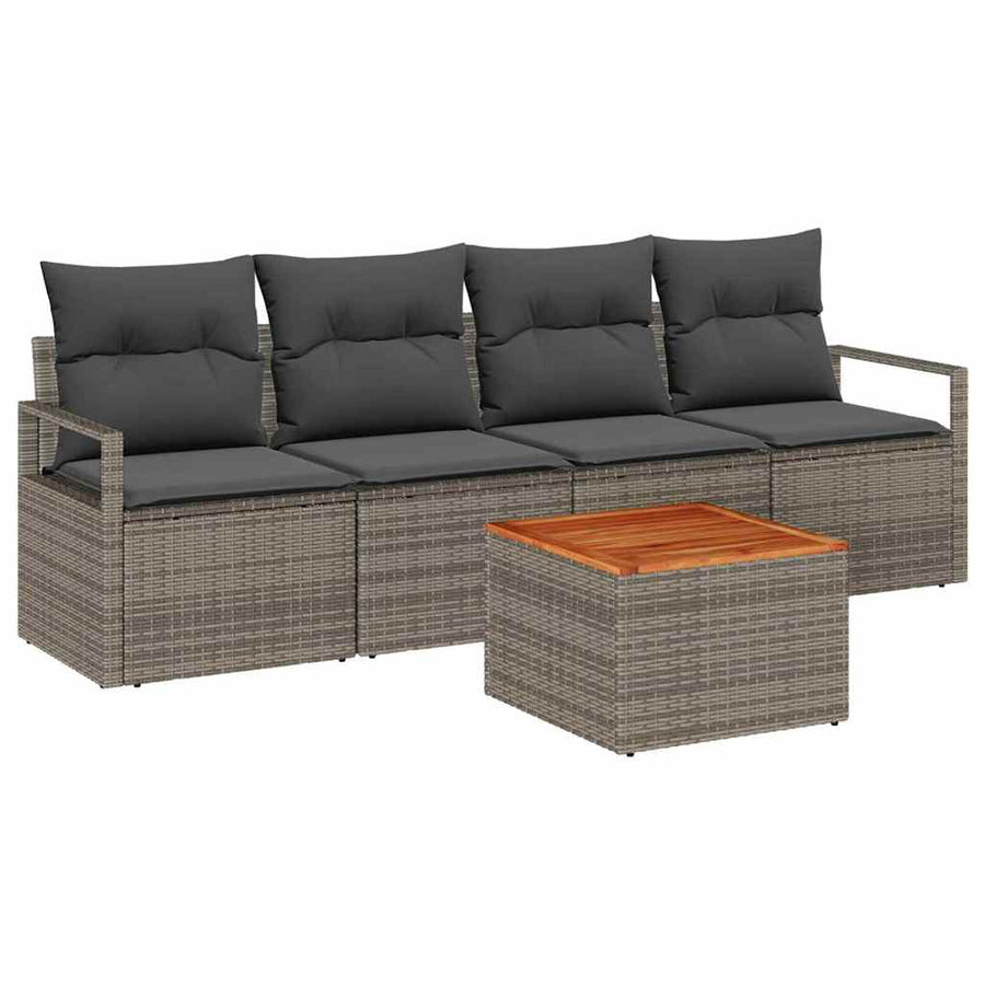 Tuinbankenset met kussen 5 pcs Grijs poly rattan