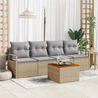 Tuinbankenset poly rattan beige met kussens