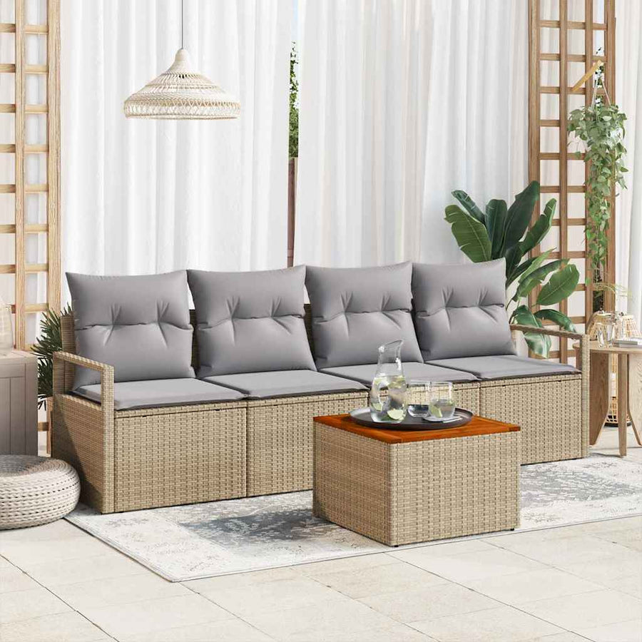 Tuinbankenset met kussen 5 pcs Beige poly rattan