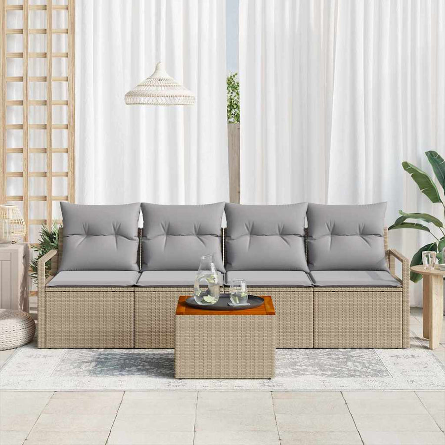 Tuinbankenset met kussen 5 pcs Beige poly rattan