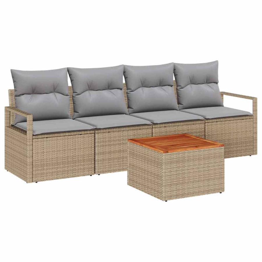 Tuinbankenset met kussen 5 pcs Beige poly rattan