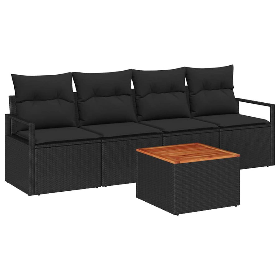 Tuinbankenset met kussen 5 pcs Zwart poly rattan