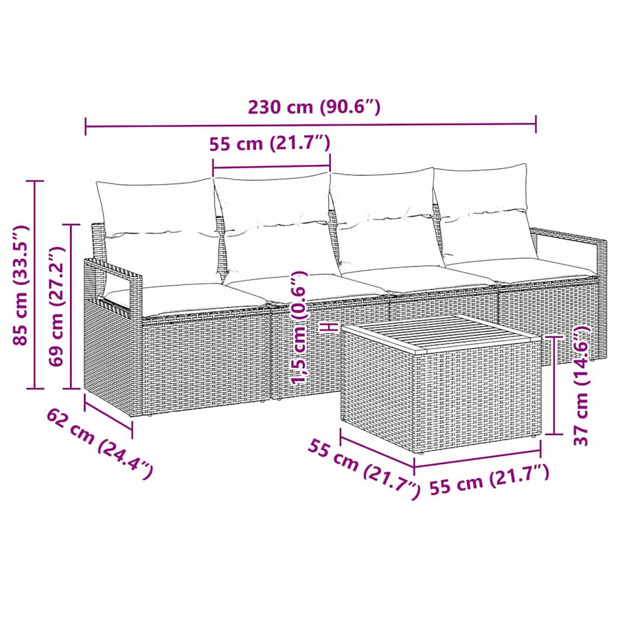 Tuinbankenset met kussen 5 pcs Zwart poly rattan