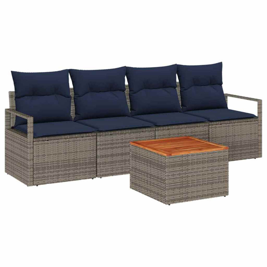 Tuinbankenset met kussen 5 pcs Grijs poly rattan