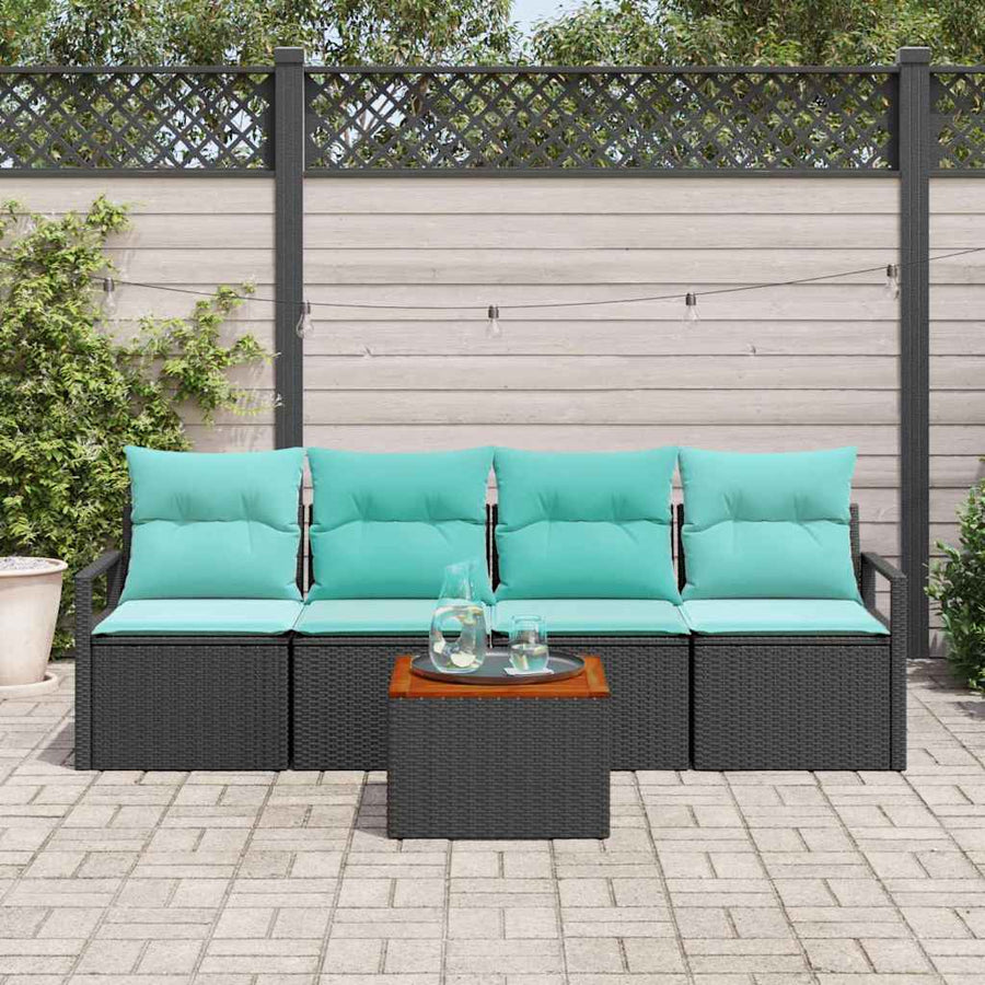 Tuinbankenset met kussen 5 pcs Zwart poly rattan