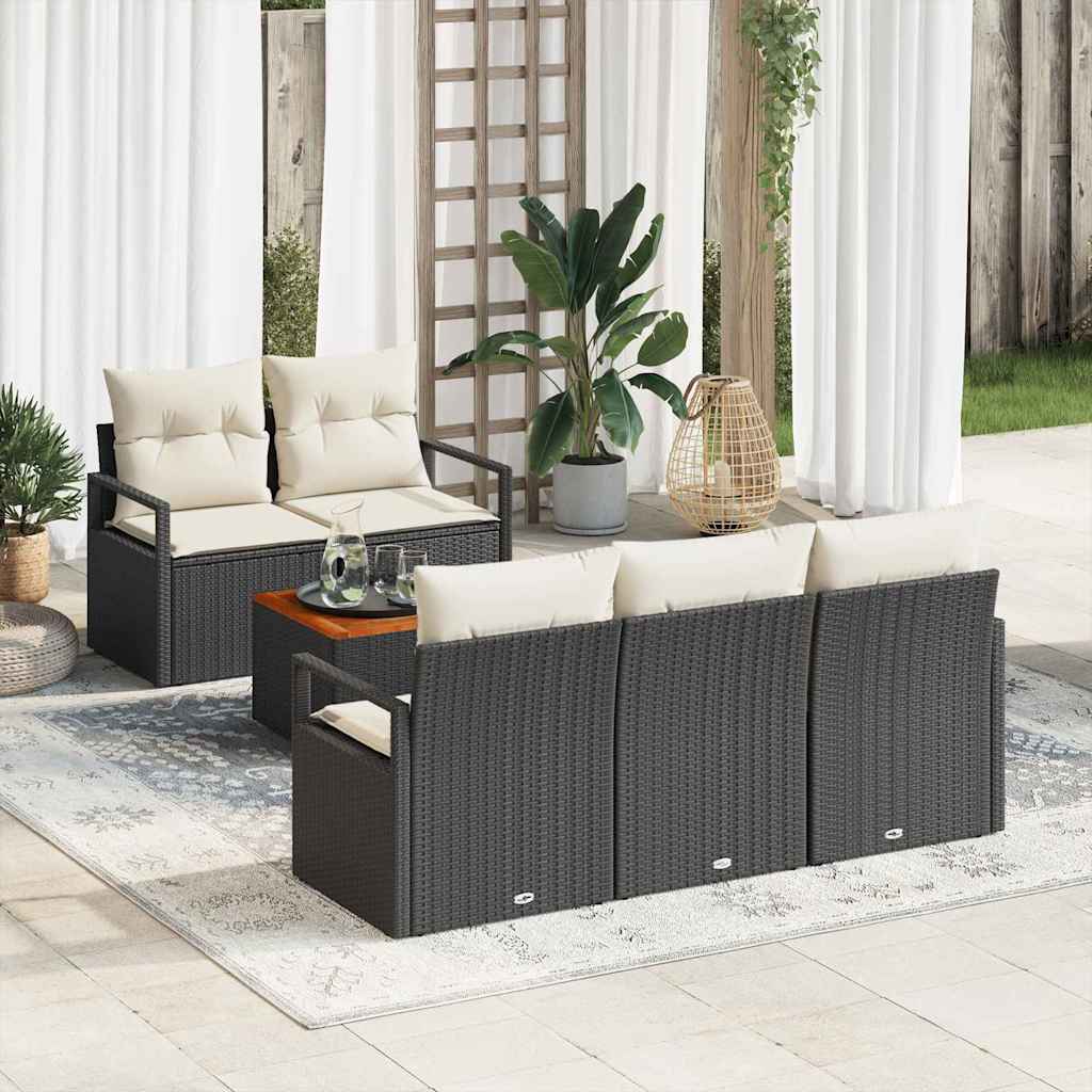 Tuinbankenset met kussen 6 pcs Zwart poly rattan