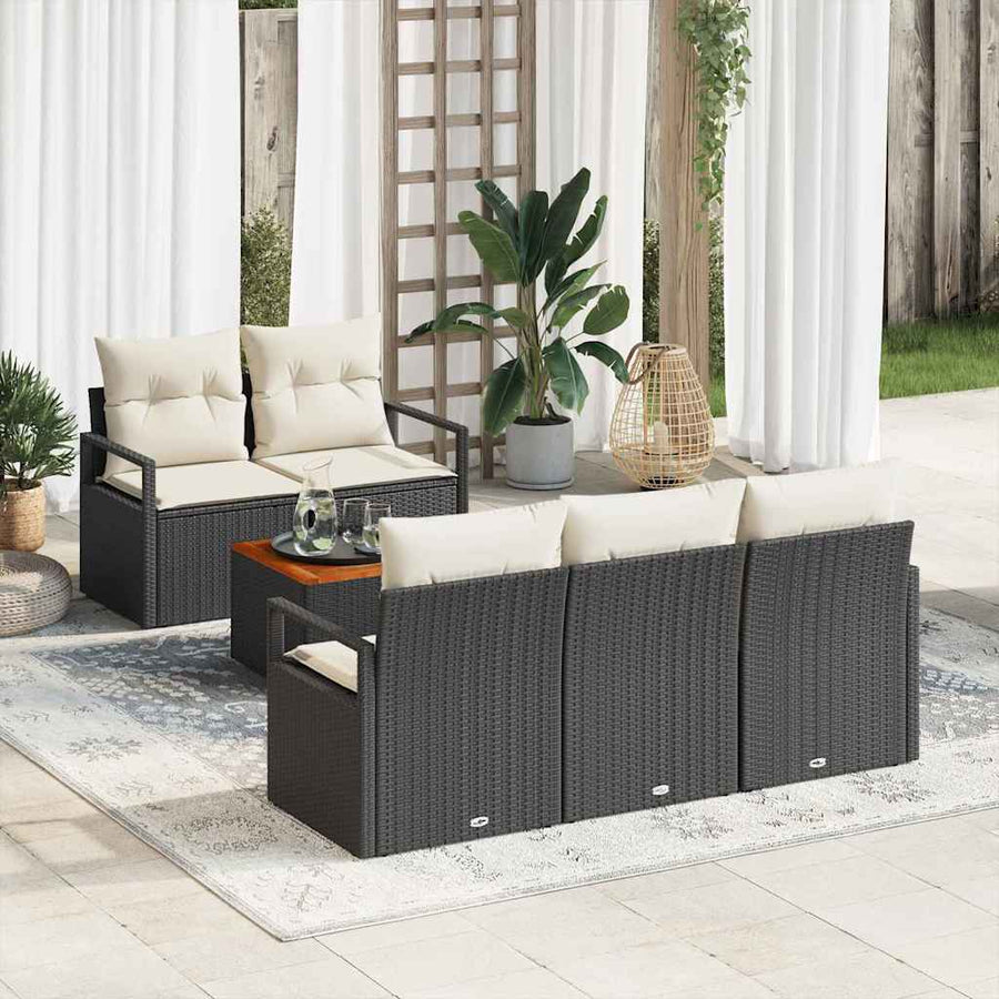Tuinbankenset met kussen 6 pcs Zwart poly rattan