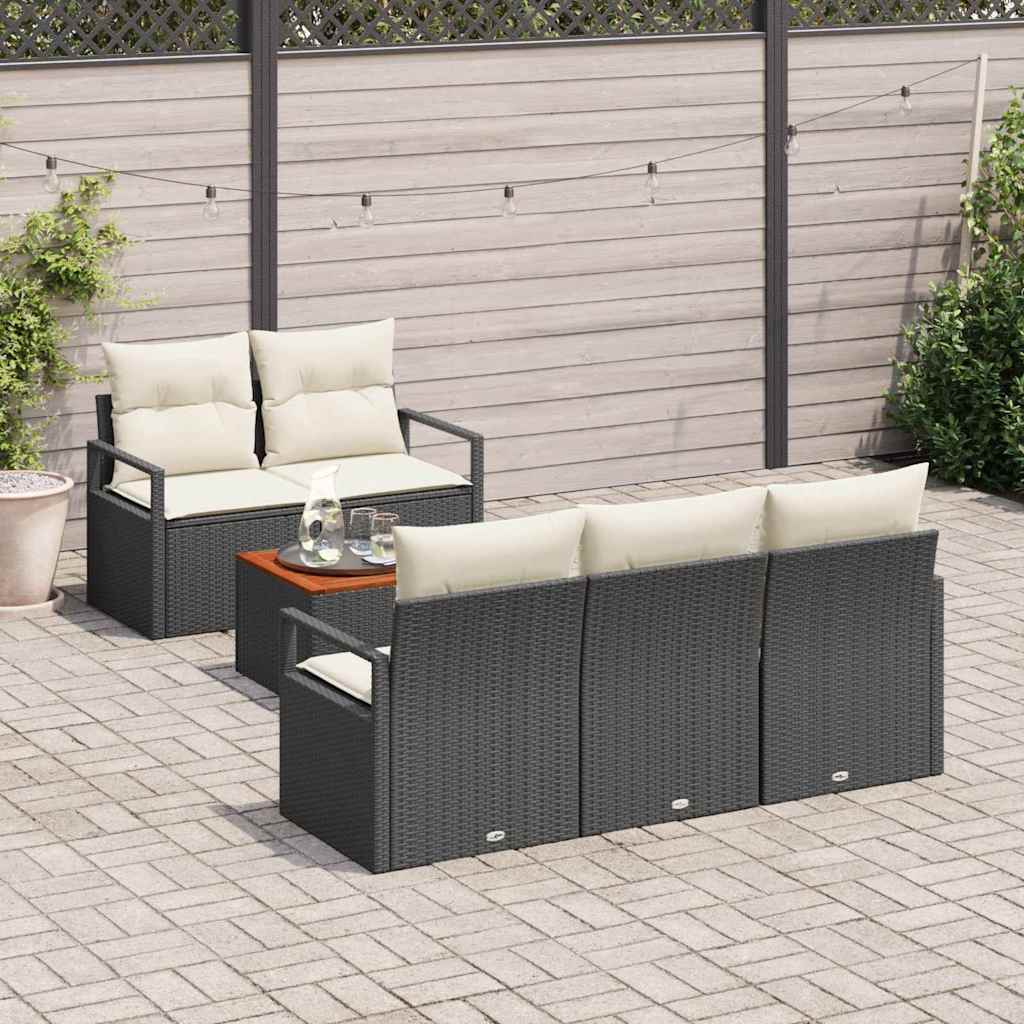 Tuinbankenset met kussen 6 pcs Zwart poly rattan